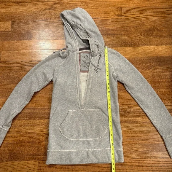 Abercrombie & Fitch Gray Deep V Neck Hoodie, A&F Sweatshirt Y2K - Picture 5 of 9